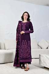 BrandsInn-3PC KARANDI EMBROIDERED SHIRT WITH KARANDI EMBROIDERED SHAWL AND TROUSER-BI-5310