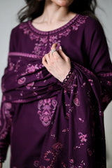BrandsInn-3PC KARANDI EMBROIDERED SHIRT WITH KARANDI EMBROIDERED SHAWL AND TROUSER-BI-5310