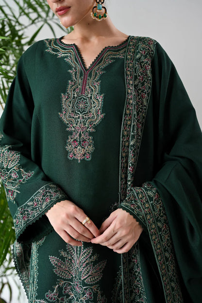 BrandsInn-3PC DHANAK EMBROIDERED SHIRT WITH DHANAK EMBROIDERED SHAWL & TROUSER-BI-4136