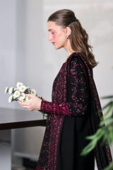 BrandsInn-3PC KARANDI EMBROIDERED SHIRT WITH KARANDI EMBROIDERED SHAWL AND TROUSER -BI-5297