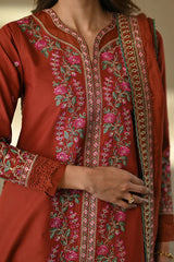 BrandsInn-3PC DHANAK EMBROIDERED SHIRT WITH DHANAK EMBROIDERED SHAWL AND TROUSER-BI-4378
