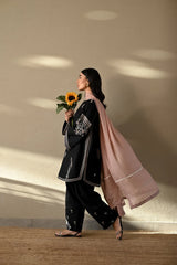 BrandsInn-3PC DHANAK EMBROIDERED SHIRT WITH MONARK EMBROIDERED DUPATTA AND TROUSER-BI-4406