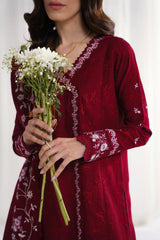 BrandsInn-3PC DHANAK EMBROIDERED SHIRT WITH DHANAK EMBROIDERED SHAWL & TROUSER-BI-4312