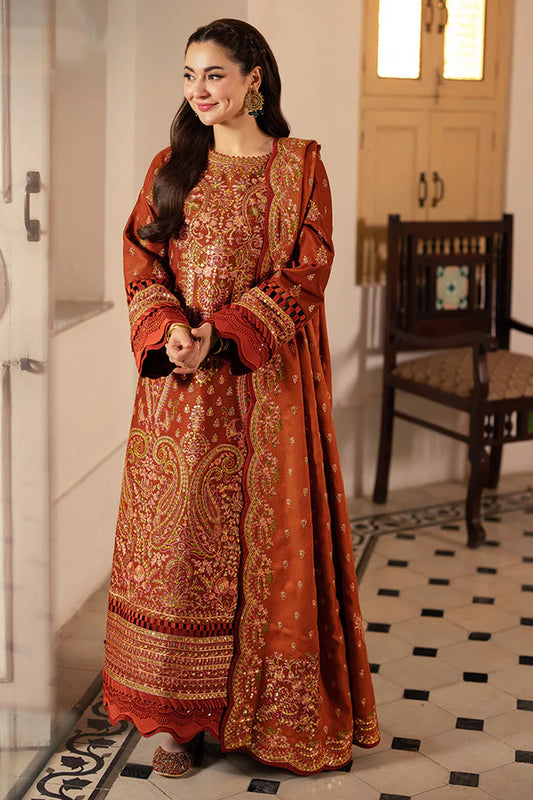 BrandsInn-3PC KARANDI SEQUIN EMBROIDERED SHIRT WITH KARANDI EMBROIDERED SHAWL AND TROUSER -BI-4330
