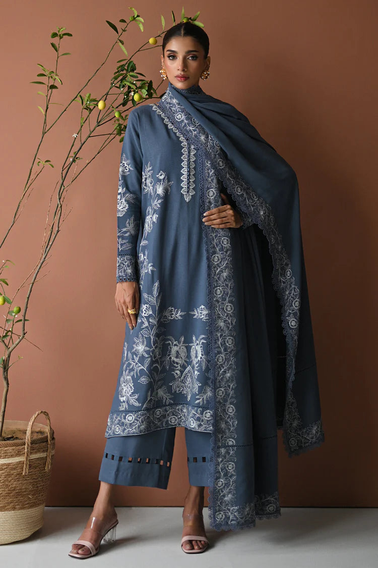 BrandsInn-3PC DHANAK EMBROIDERED SHIRT WITH DHANAK EMBROIDERED SHAWL AND TROUSER-BI-4315