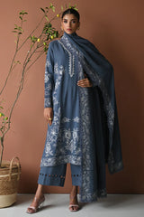 BrandsInn-3PC DHANAK EMBROIDERED SHIRT WITH DHANAK EMBROIDERED SHAWL AND TROUSER-BI-4315