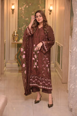 BrandsInn-3PC LAWN CHIKAN EMBROIDERED SHIRT WITH LAWN EMB DUPATTA AND TROUSER-BI-4809