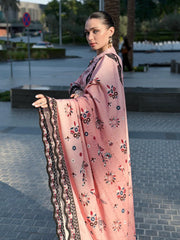 BRANDSINN-3PC KARANDI PRINTED EMBROIDERED SHIRT WITH KARANDI PRINTED EMB SHAWL & PRINTED TROUSER-BI-