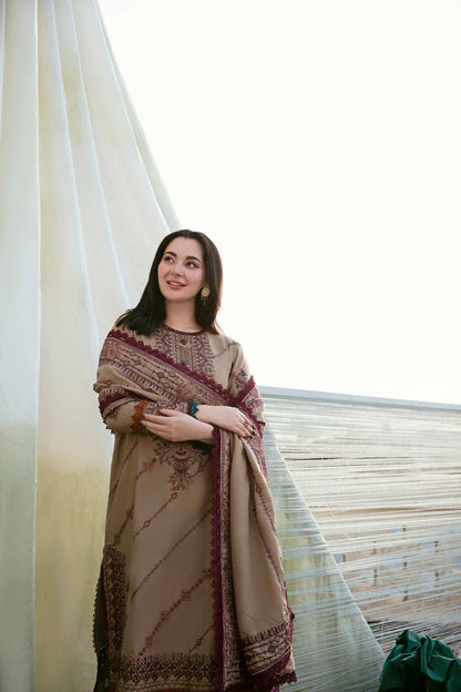 BrandsInn-3PC DHANAK EMBROIDERED SHIRT WITH DHANAK EMBROIDERED SHAWL & TROUSER-BI-4128