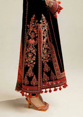 BrandsInn-3PC DHANAK EMBROIDERED SHIRT WITH COURTRAI PRINTED SHAWL AND TROUSER-BI-4343 BLACK