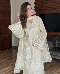 BrandsInn-3PC LAWN HEAVY EMBROIDERED SHIRT WITH ORGANZA EMBROIDERED DUPATTA AND TROUSER-BI-4799