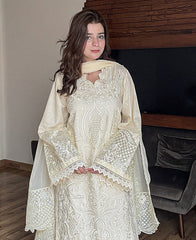 BrandsInn-3PC LAWN HEAVY EMBROIDERED SHIRT WITH ORGANZA EMBROIDERED DUPATTA AND TROUSER-BI-4799