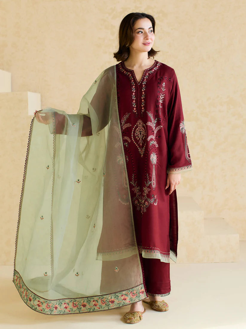 BrandsInn- 3PC LAWN EMBROIDERED SHIRT WITH ORGANZA EMBROIDERED DUPATTA AND TROUSER -BI-426