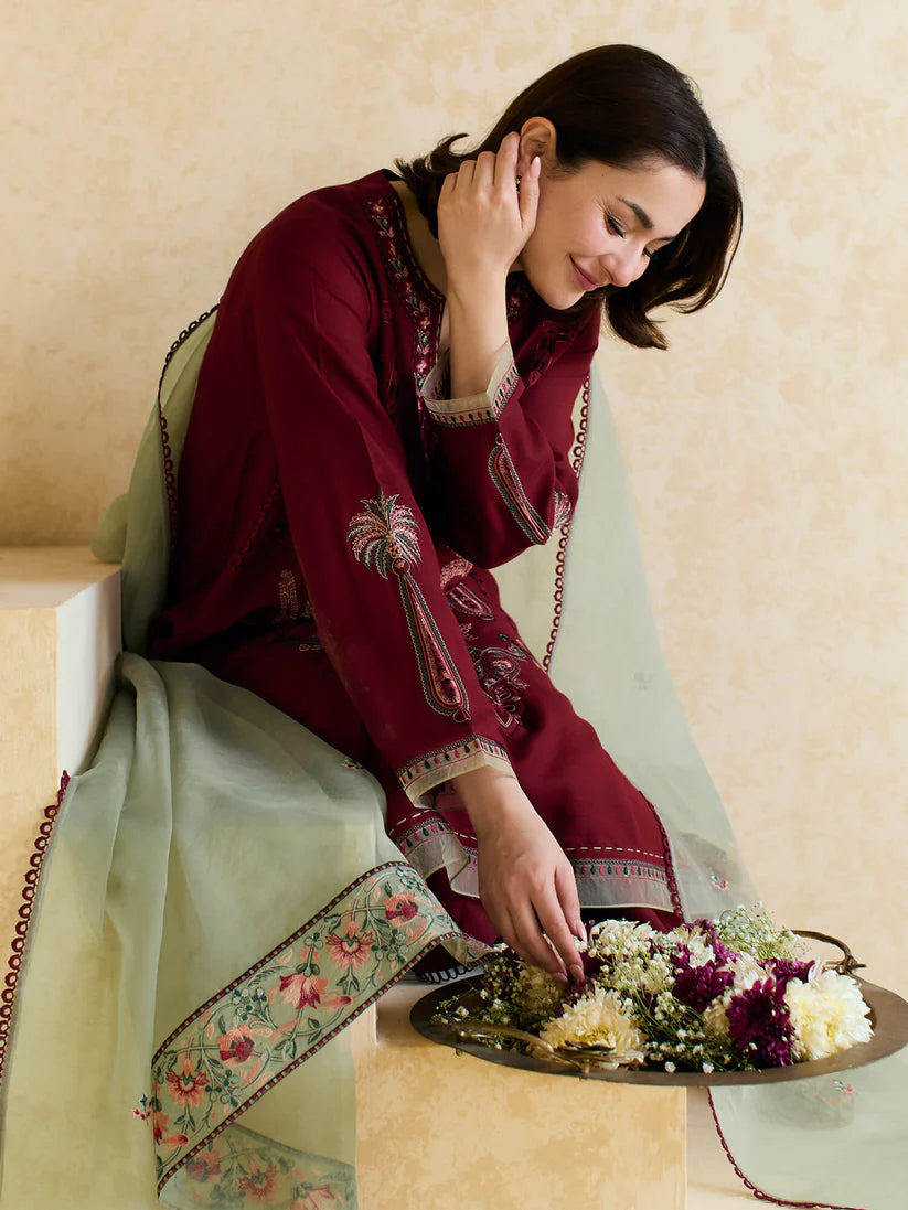 BrandsInn- 3PC LAWN EMBROIDERED SHIRT WITH ORGANZA EMBROIDERED DUPATTA AND TROUSER -BI-426