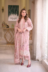 BrandsInn-3PC LAWN CHIKAN EMBROIDERED SHIRT WITH LAWN EMBROIDERED DUPATTA & EMB TROUSER-BI-4667