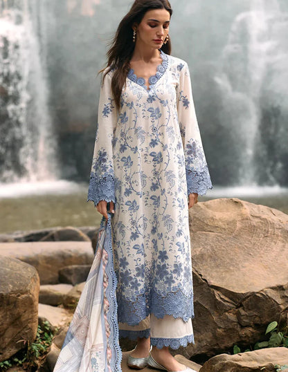 BrandsInn-3PC LAWN EMBROIDERED SHIRT WITH MONARK PRINT DUPATTA & LAWN TROUSER-BI-261