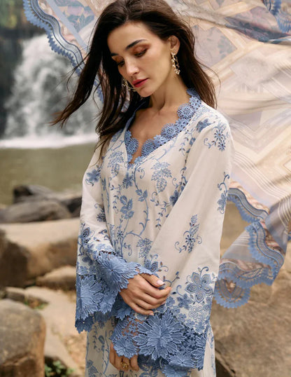 BrandsInn-3PC LAWN EMBROIDERED SHIRT WITH MONARK PRINT DUPATTA & LAWN TROUSER-BI-261