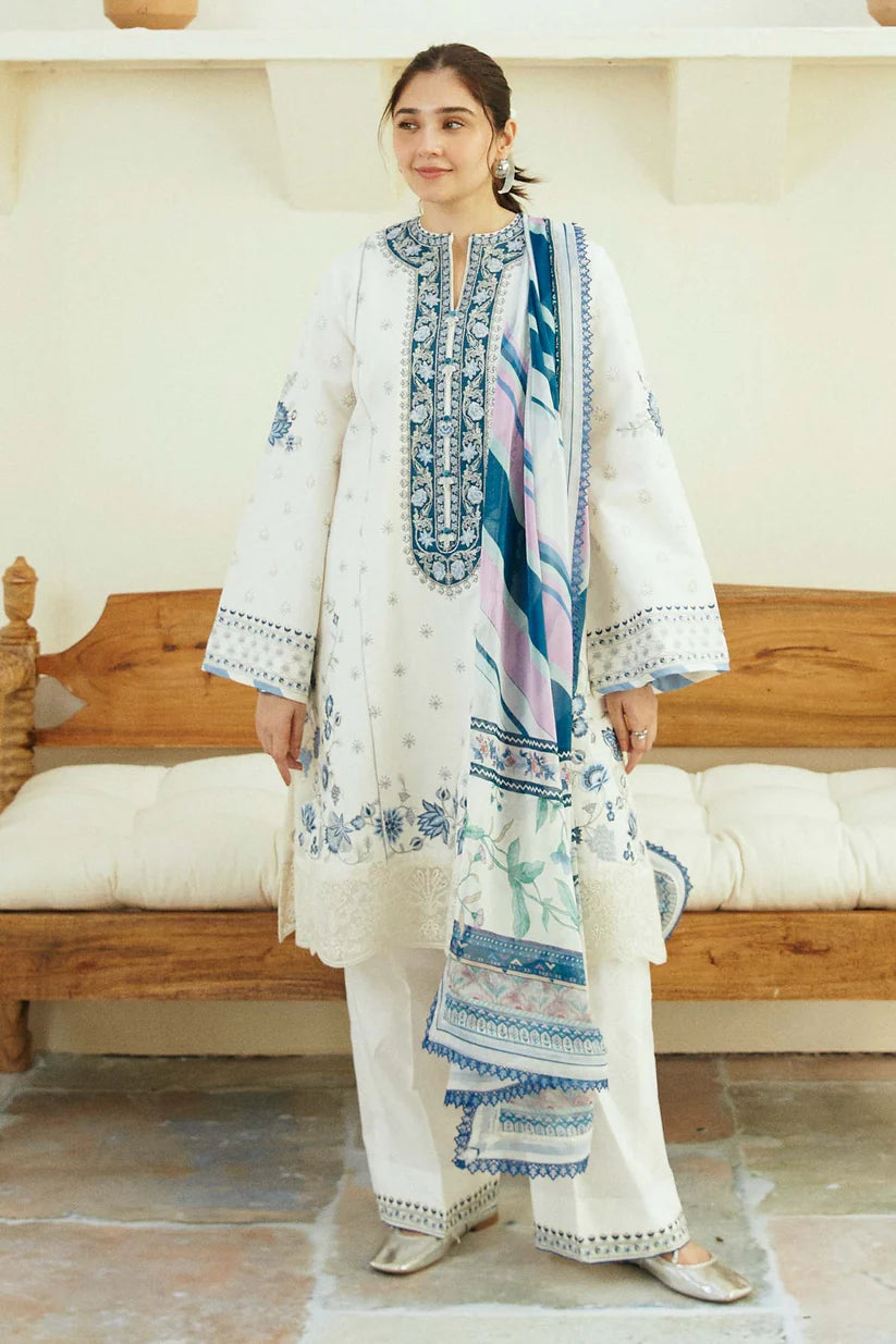 BrandsInn- 3PC LAWN EMBROIDERED SHIRT WITH MONARK PRINT DUPATTA & TROUSER-BI-254