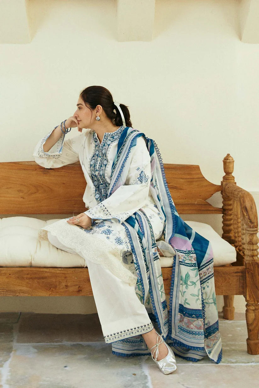 BrandsInn- 3PC LAWN EMBROIDERED SHIRT WITH MONARK PRINT DUPATTA & TROUSER-BI-254