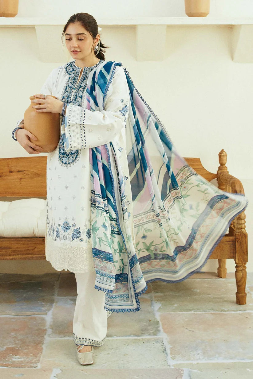 BrandsInn- 3PC LAWN EMBROIDERED SHIRT WITH MONARK PRINT DUPATTA & TROUSER-BI-254