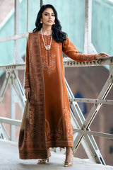 BrandsInn-3PC DHANAK EMBROIDERED SHIRT WITH COURTRAI PRINTED SHAWL AND TROUSER-BI-4146