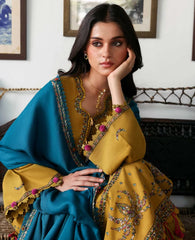BrandsInn-3PC DHANAK EMBROIDERED SHIRT WITH DHANAK EMBROIDERED SHAWL AND TROUSER-BI-5238