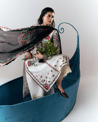 BrandsInn-3PC DHANAK EMBROIDERED SHIRT WITH WOOL PRINTED SHAWL AND EMB TROUSER-BI-5244