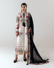 BrandsInn-3PC DHANAK EMBROIDERED SHIRT WITH WOOL PRINTED SHAWL AND EMB TROUSER-BI-5244