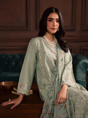 BrandsInn-3PC DHANAK EMBROIDERED SHIRT WITH COUTRAI PRINTED SHAWL AND TROUSER-BI-5191