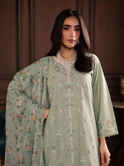 BrandsInn-3PC DHANAK EMBROIDERED SHIRT WITH COUTRAI PRINTED SHAWL AND TROUSER-BI-5191
