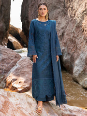 BrandsInn-3PC LAWN LASER WORK EMBROIDERED SHIRT WITH KHAADI NET EMBROIDERED DUPATTA AND TROUSER -BI-4741
