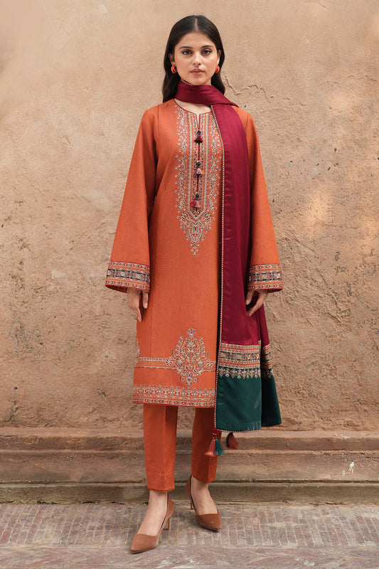 BrandsInn-3PC LAWN EMBROIDERED SHIRT WITH MONARK PRINTED DUPATTA & TROUSER-BI-165
