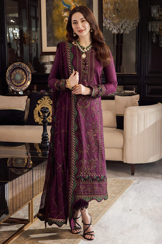 BrandsInn-3PC DHANAK EMBROIDERED SHIRT WITH DHANAK EMBROIDERED SHAWL & DHANAK TOUSER-BI-4291