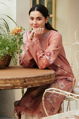 BrandsInn- 3PC DHANAK EMBROIDERED SHIRT WITH COUTRAI PRINTED SHAWL & EMB TROUSER-BI-287