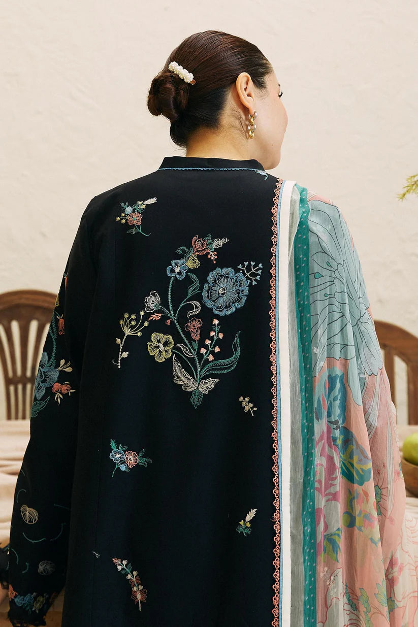 BrandsInn- 3PC DHANAK EMBROIDERED SHIRT WITH COUTRAI WOOL PRINT SHAWL AND EMB TROUSER -BI-4124