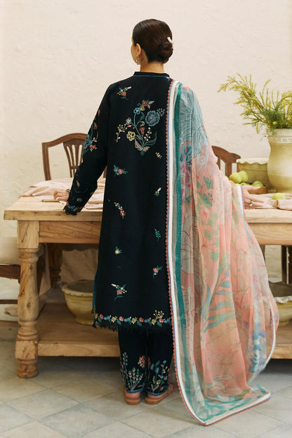 BrandsInn- 3PC DHANAK EMBROIDERED SHIRT WITH COUTRAI WOOL PRINT SHAWL AND EMB TROUSER -BI-4124