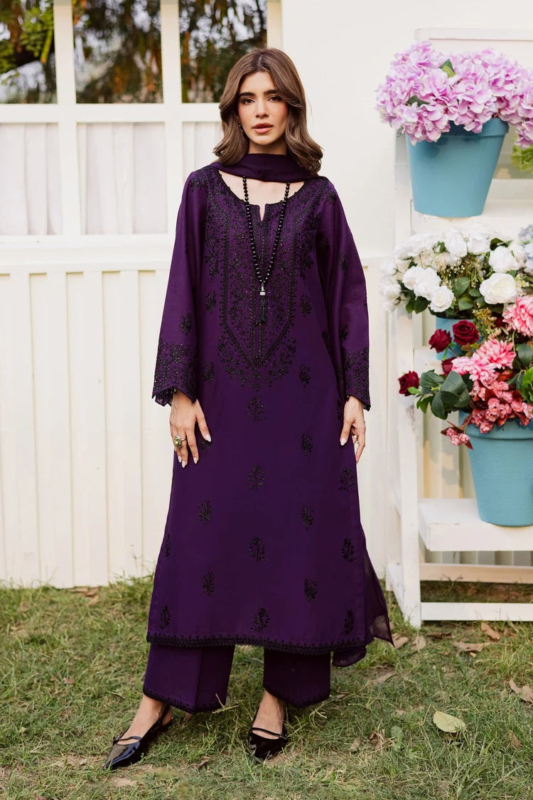 BrandsInn-3PC DHANAK EMBROIDERED SHIRT WITH CHIFFON EMBROIDERED DUPATTA AND EMB TROUSER -BI-5170