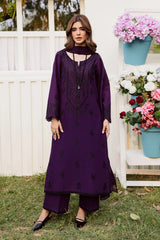 BrandsInn-3PC DHANAK EMBROIDERED SHIRT WITH CHIFFON EMBROIDERED DUPATTA AND EMB TROUSER -BI-5170