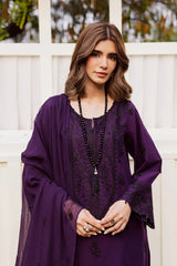 BrandsInn-3PC DHANAK EMBROIDERED SHIRT WITH CHIFFON EMBROIDERED DUPATTA AND EMB TROUSER -BI-5170