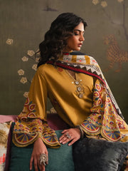 BrandsInn-3PC DHANAK EMBROIDERED SHIRT WITH COUTRAI PRINTED SHAWL TYE&DYE DUPATTA SHAWL AND TROUSER-BI-5230