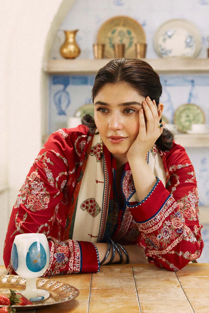 BrandsInn-3PC LAWN EMBROIDERED SHIRT WITH MONARK PRINT DUPATTA AND EMB TROUSER-BI-171