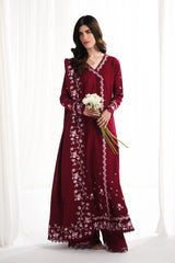 BrandsInn-3PC DHANAK EMBROIDERED SHIRT WITH DHANAK EMBROIDERED SHAWL & TROUSER-BI-4312