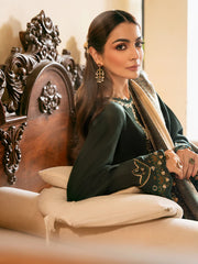 BrandsInn-3PC KHADDAR EMBROIDERED SHIRT WITH COURTRAI WOOL PRINT SHAWL AND TROUSER-BI-4394