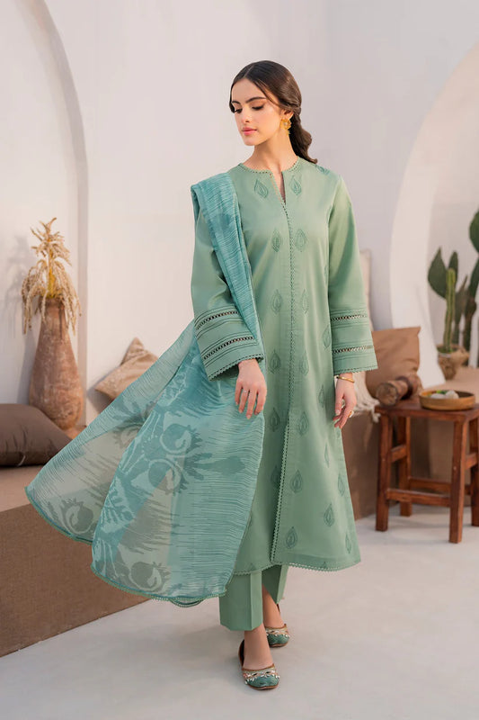 BrandsInn- 3PC LAWN EMBROIDERED SHIRT WITH MONARK PRINT DUPATTA AND TROUSER-BI-242