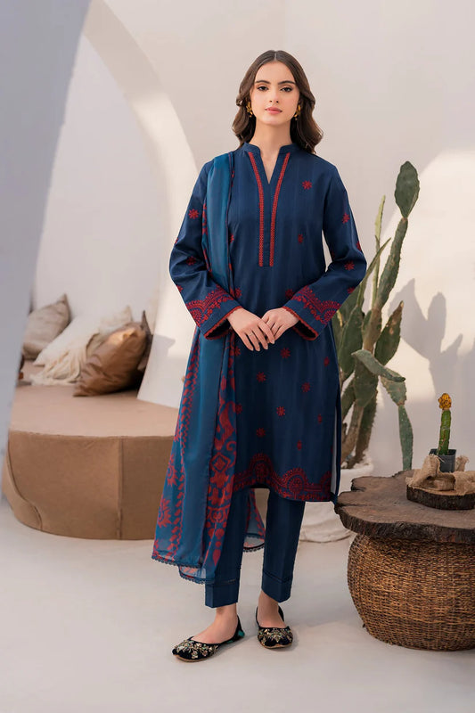 BrandsInn- 3PC LAWN EMBROIDERED SHIRT WITH MONARK PRINT DUPATTA & TROUSER-BI-234