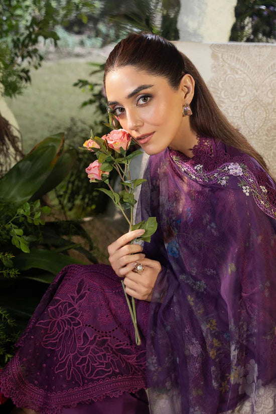 BrandsInn-3PC DHANAK CHIKAN EMBROIDERED SHIRT WITH COURTRAI PRINTED SHAWL AND TROUSER BI-4097