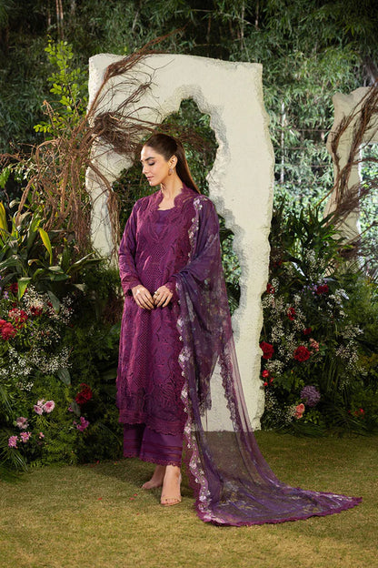 BrandsInn-3PC DHANAK CHIKAN EMBROIDERED SHIRT WITH COURTRAI PRINTED SHAWL AND TROUSER BI-4097