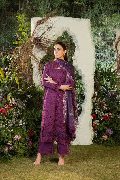 BrandsInn-3PC DHANAK CHIKAN EMBROIDERED SHIRT WITH COURTRAI PRINTED SHAWL AND TROUSER BI-4097