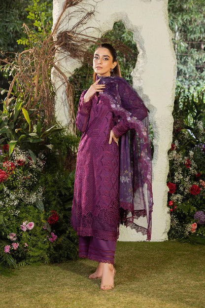 BrandsInn-3PC DHANAK CHIKAN EMBROIDERED SHIRT WITH COURTRAI PRINTED SHAWL AND TROUSER BI-4097