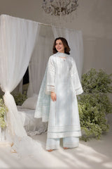 BrandsInn-3PC LAWN LASERCUTWORK EMBROIDERED SHIRT WITH CHIFFON PRINT EMBROIDERED DUPATTA AND TROUSER-BI-4774